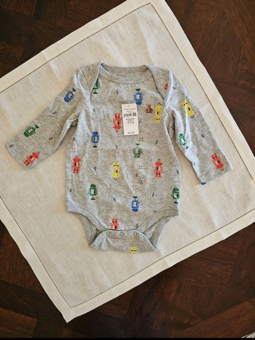 Baby Gap Boys Grey Robot Print One-Piece Bodysuit